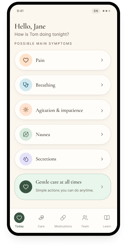 Aperçu de l'application Aube Care sur téléphone